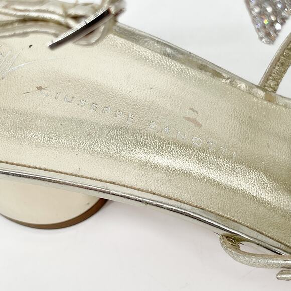 Giuseppe Zanotti Slim 50 Gold Metallic Crystal Fishbone Block Heel Sandals IT 37 - Picture 10 of 14